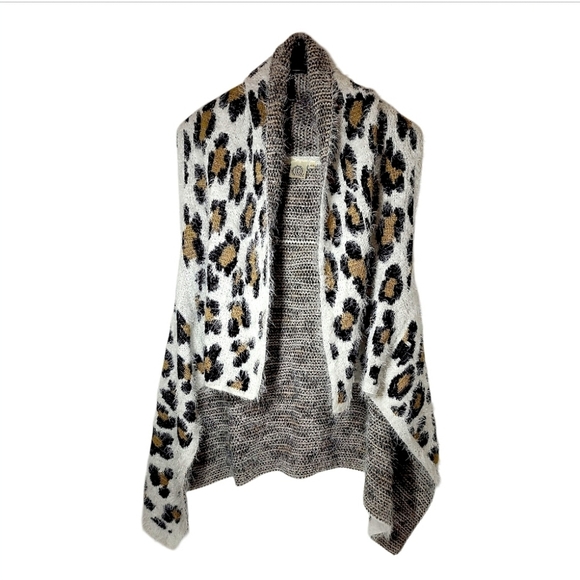 Fuzzy Soft High Low Leapord Print Open Front Shawl Vest Cardigan Size OS - Picture 9 of 10